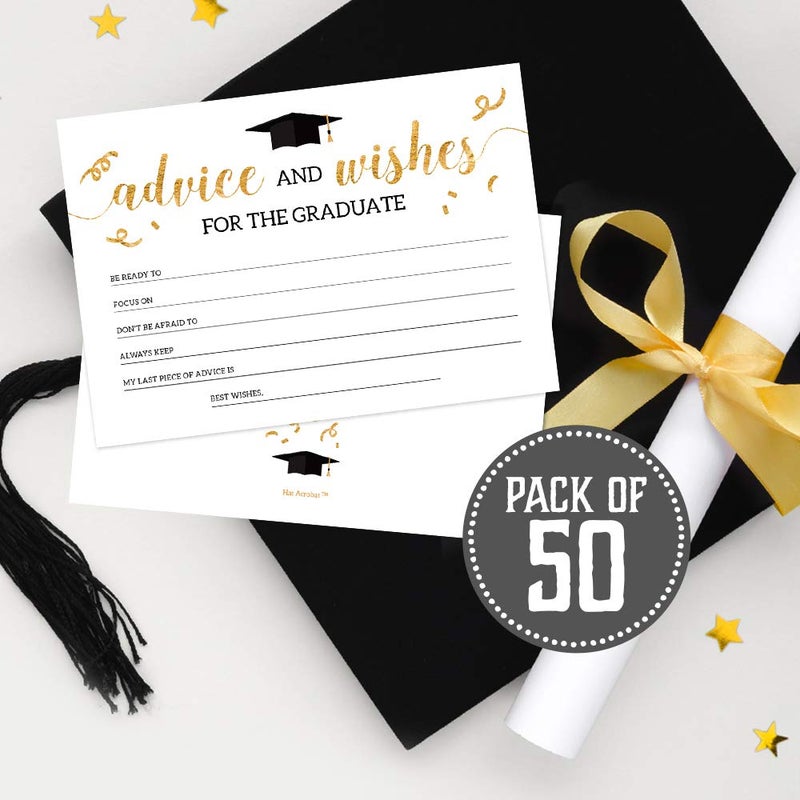 Hat Acrobat 2024 Graduation Advice Cards for the Graduate (50 Pack) | Black and Gold Graduation Wishes and Advice Cards | Graduation Party Games Decorations for High School and College (Classy) - Image 5